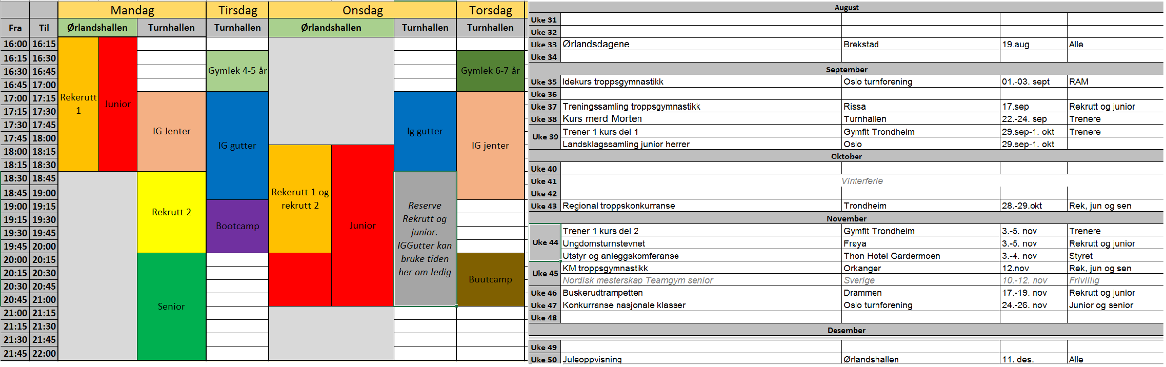 Timeplan og terminliste høst 2017